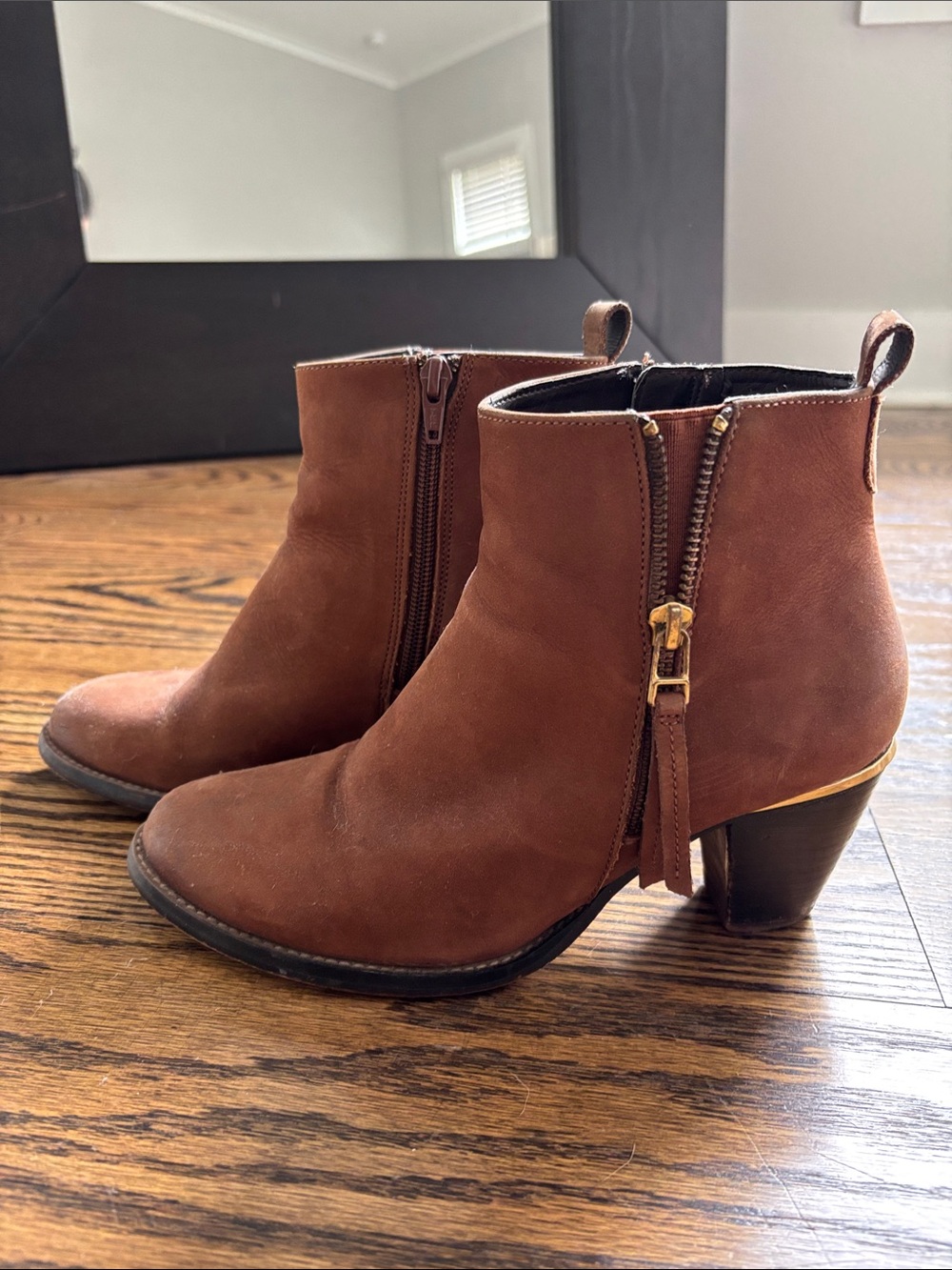Steve Madden Brown Suede Ankle Booties with Gold Accent